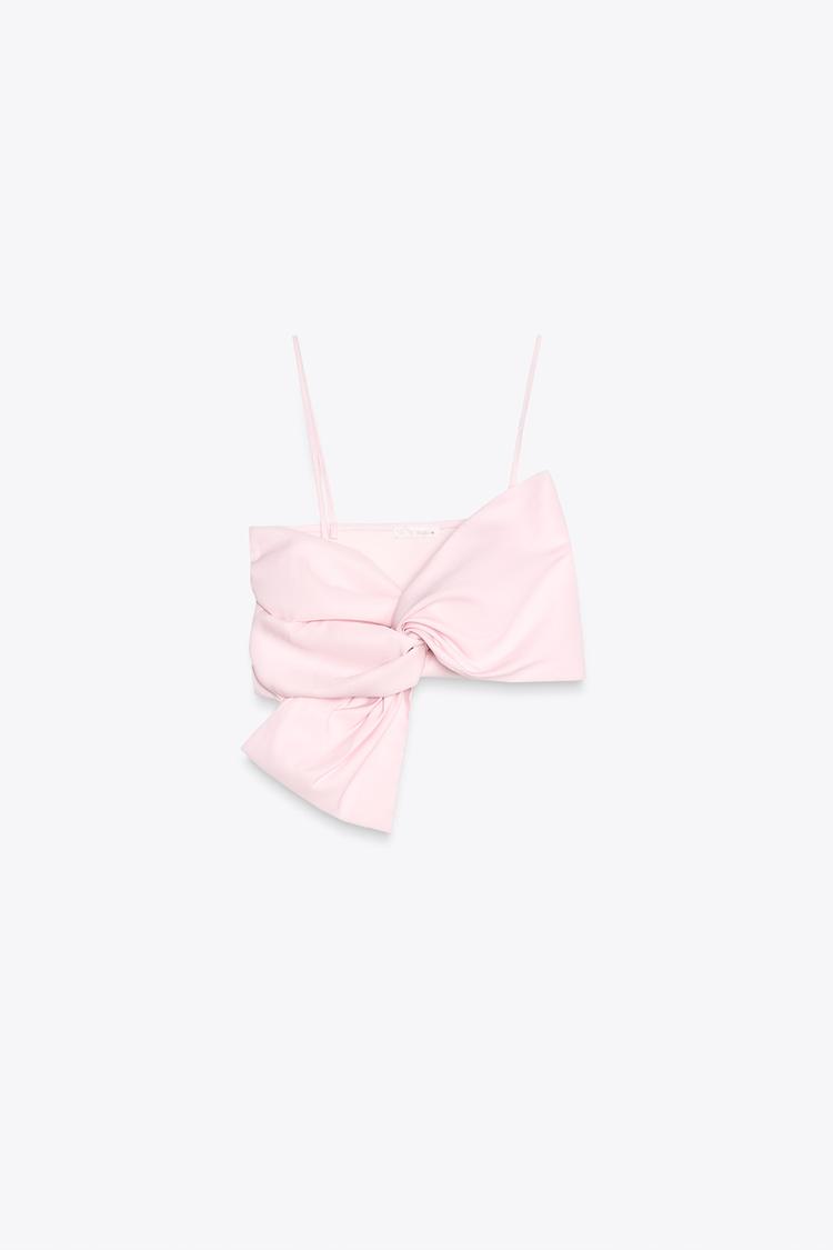 Kora Bow Crop Top In Pink