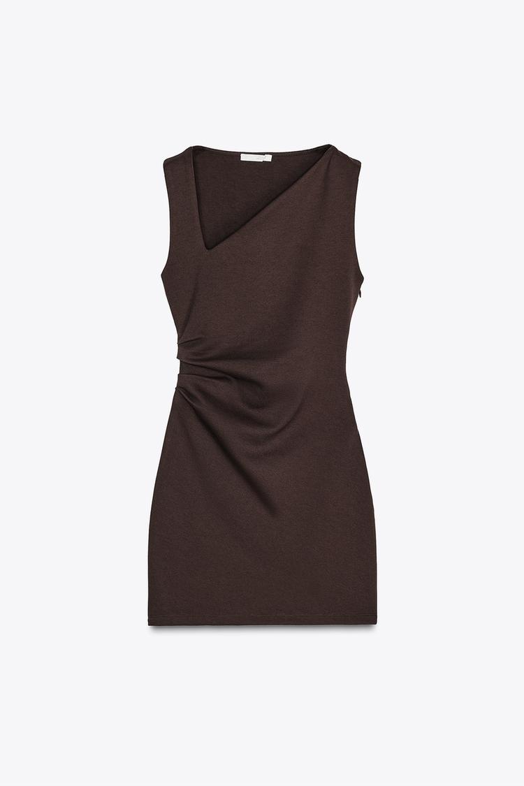 Draped Short Dress In Brown