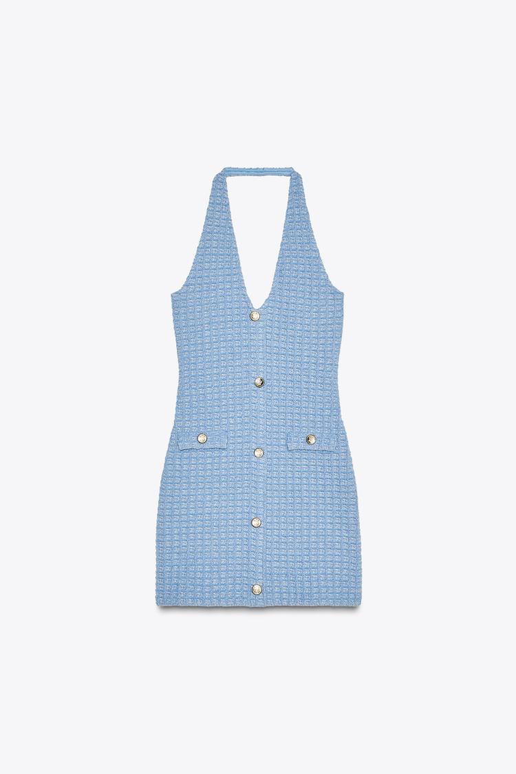 Blue Halter Neck Stretch Dress