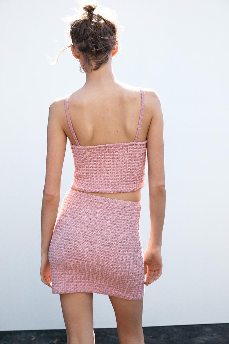 Pink Stretch Top And Skirt Co-Ord Set