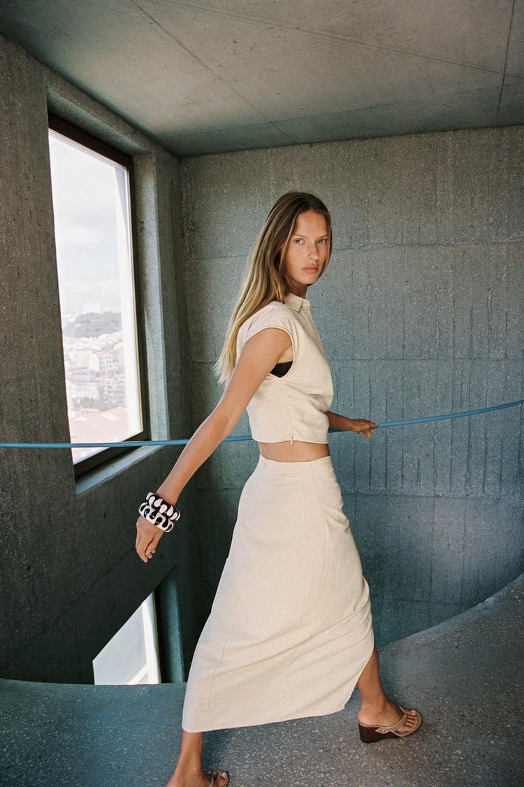 Linen Top And Skirt Co-Ord Set