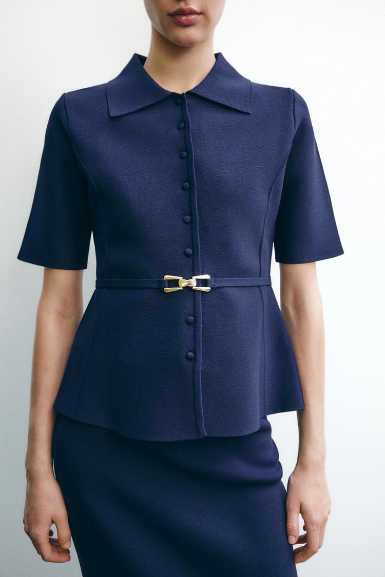 Plain Belted Navy Top