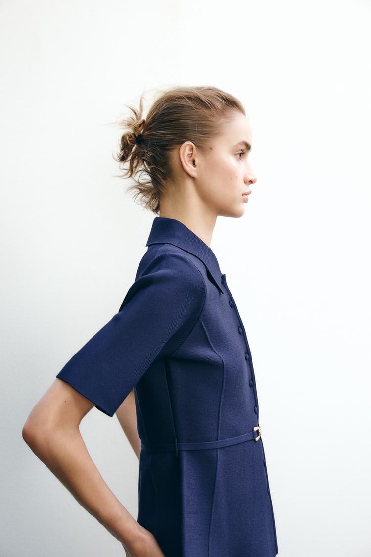 Plain Belted Navy Top
