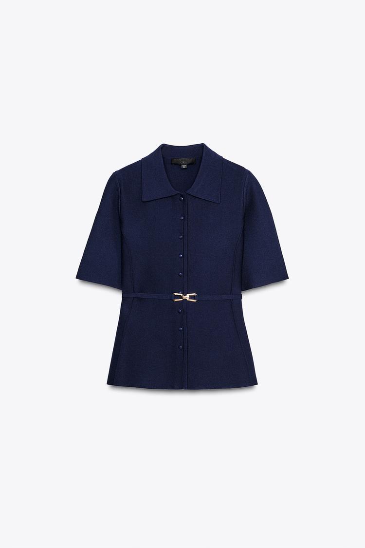 Plain Belted Navy Top