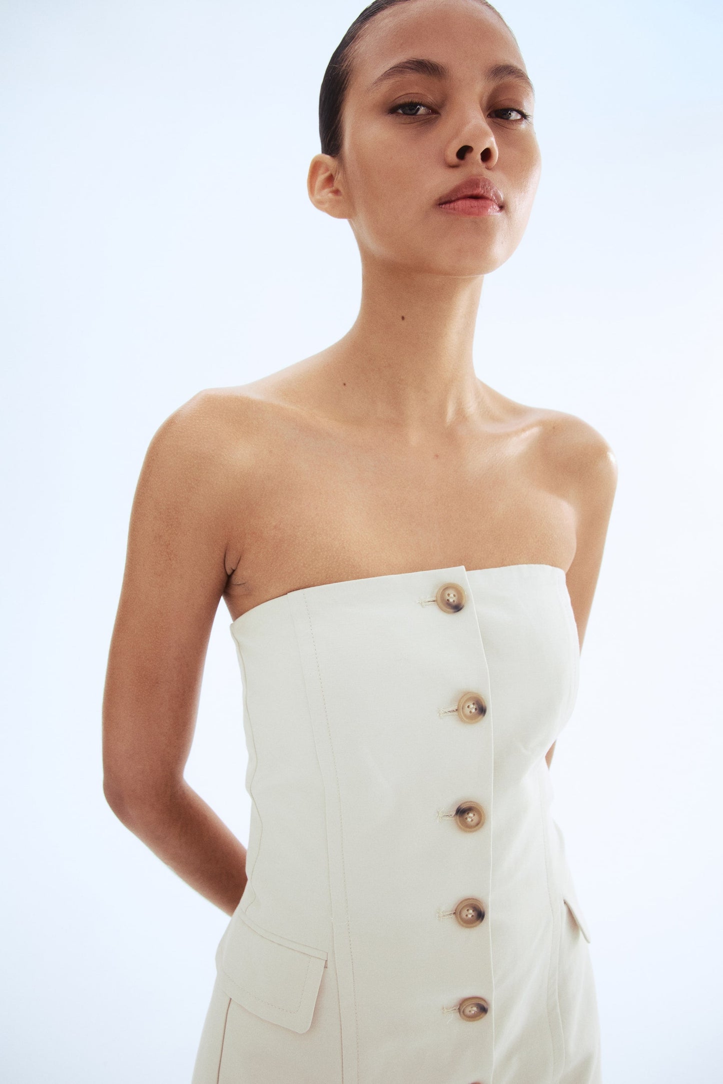 Button Front Bandeau Dress