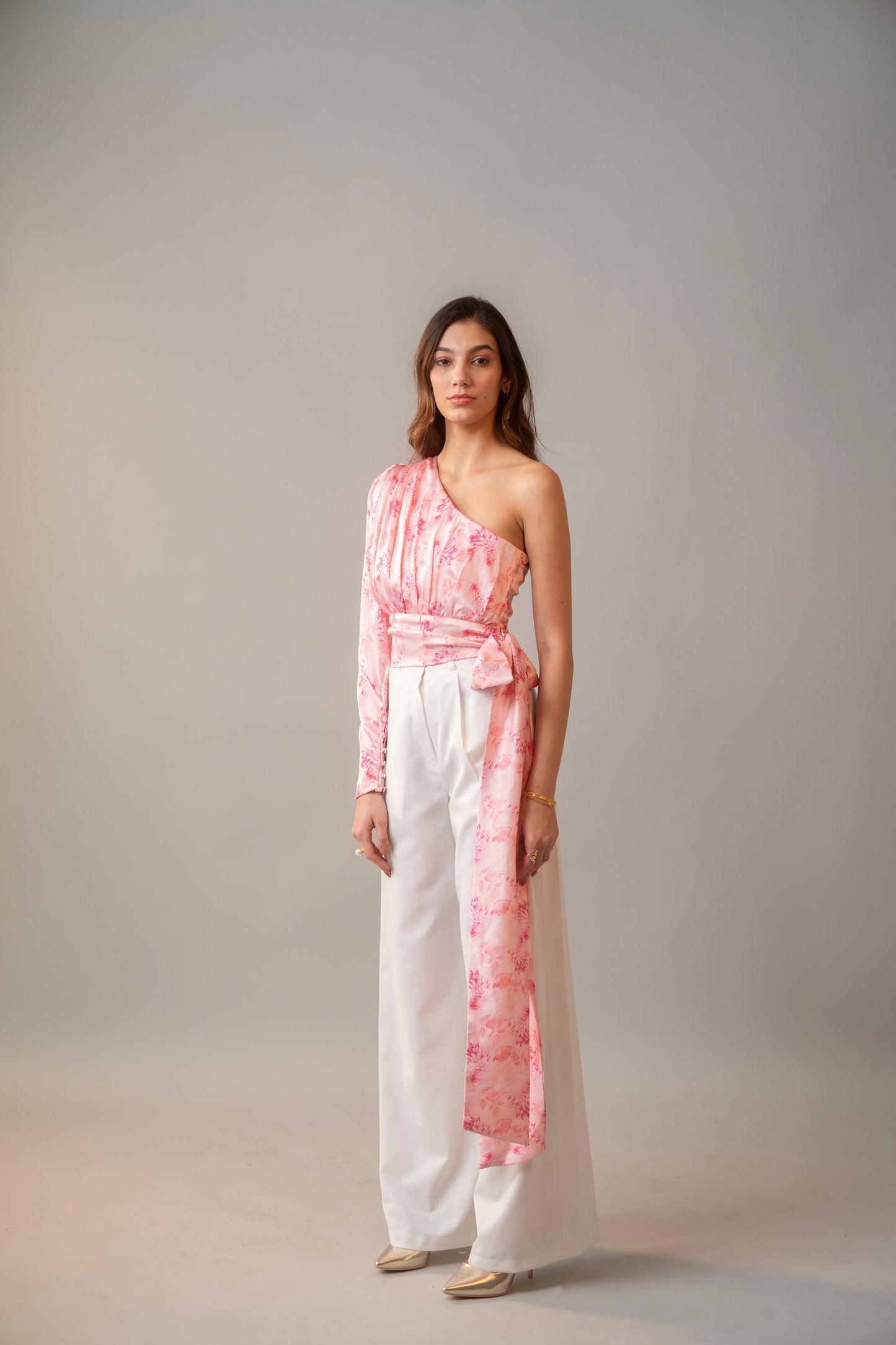 Moon Dahlia Satin Top In Pink