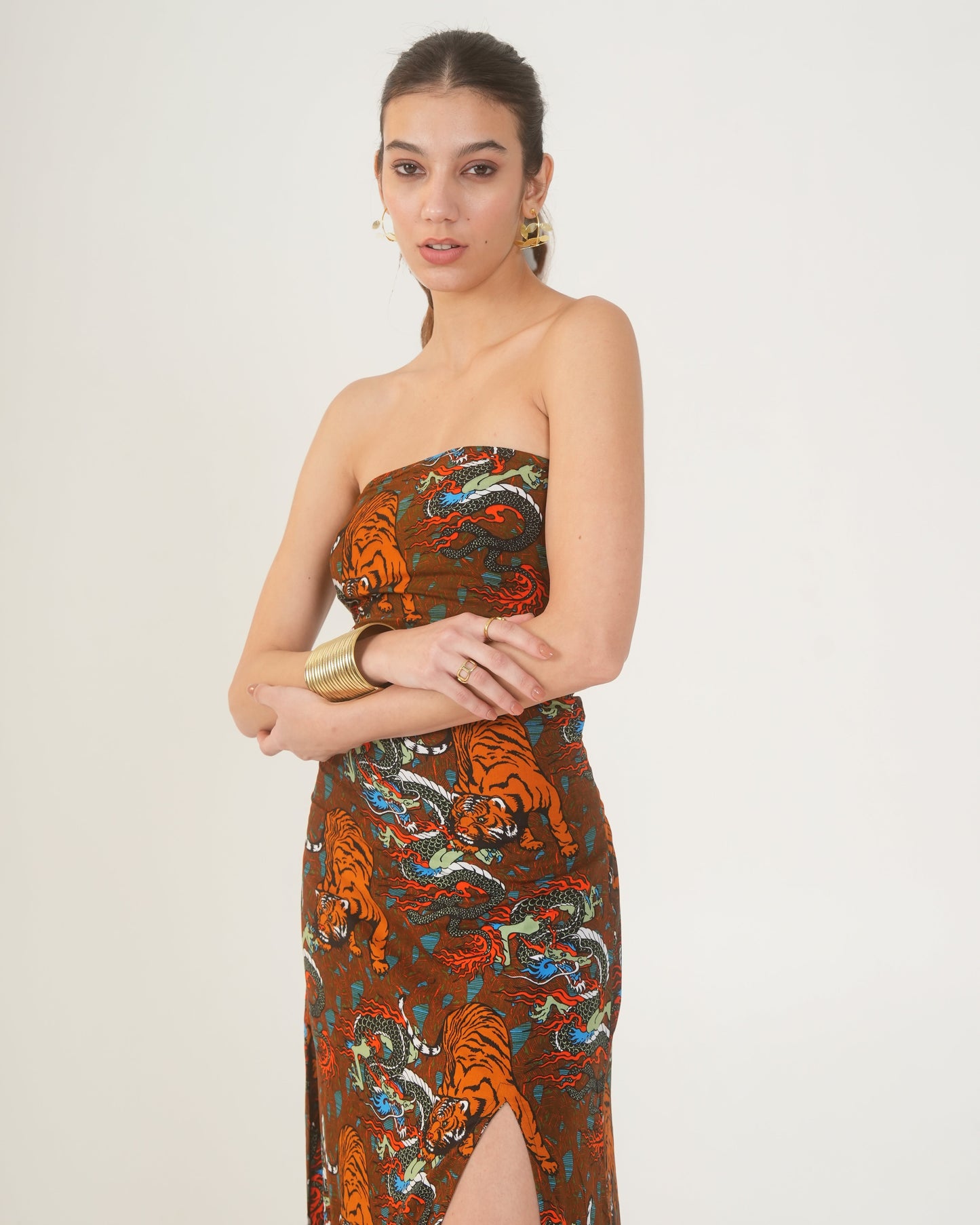 Moon Tube Fit Tiger Motif Dress