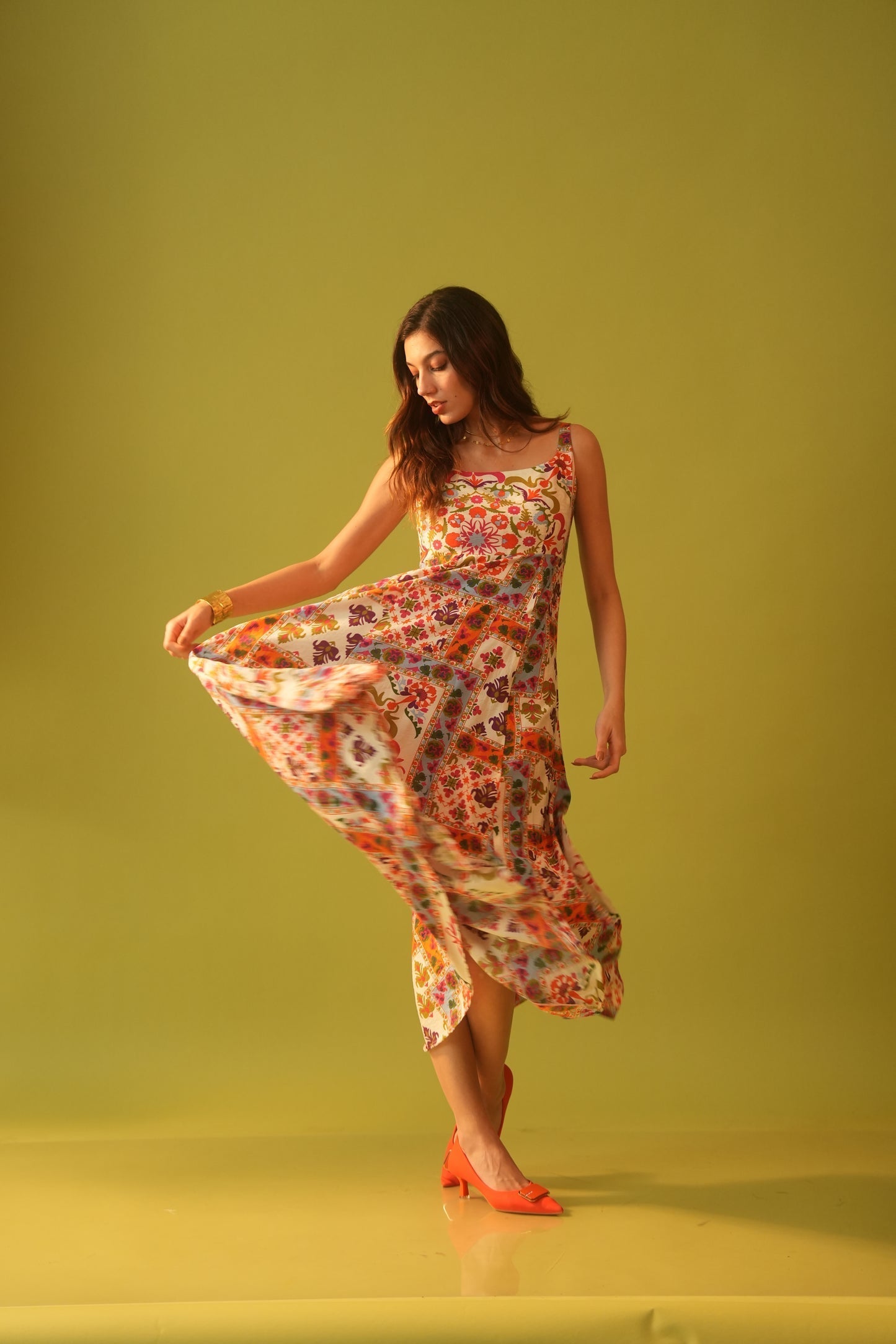 Moon Tribal Print Long A-Line Dress