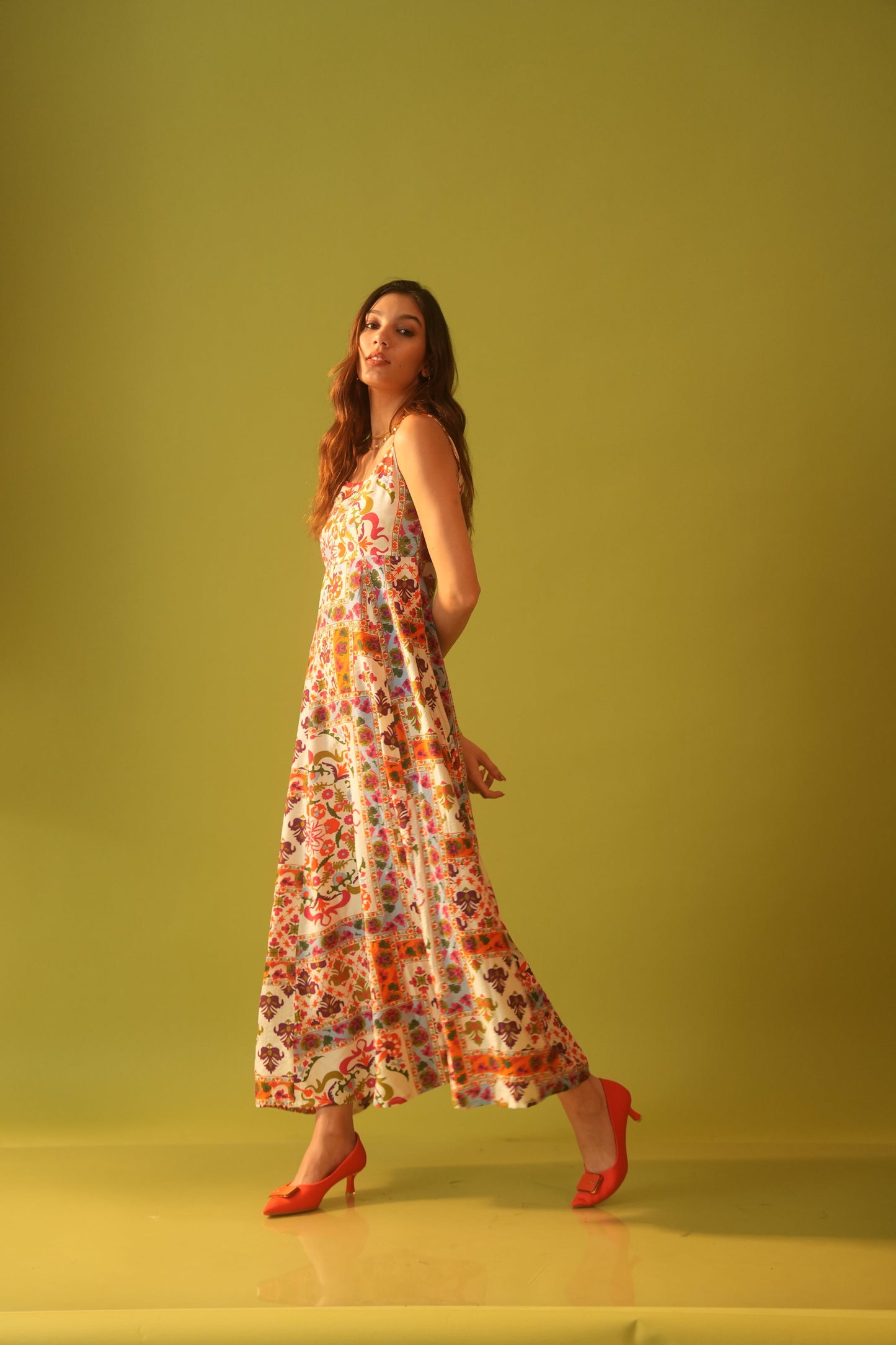 Moon Tribal Print Long A-Line Dress