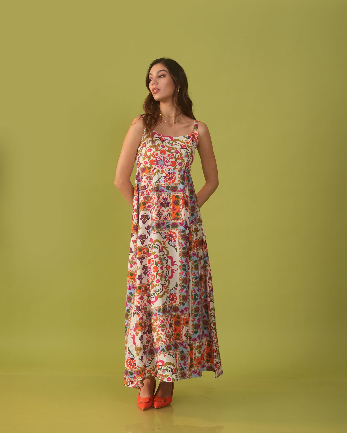 Moon Tribal Print Long A-Line Dress