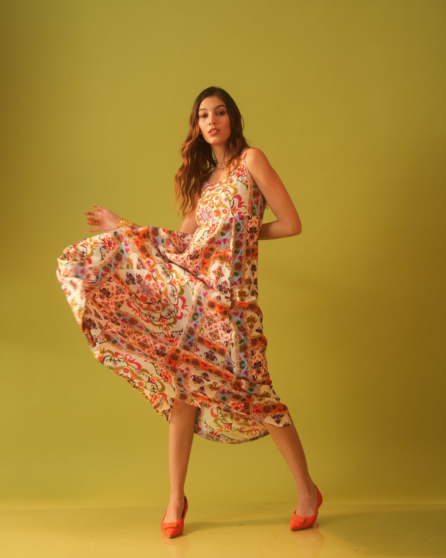 Moon Tribal Print Long A-Line Dress