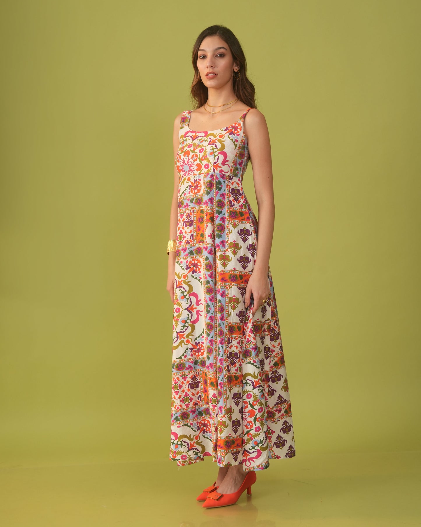 Moon Tribal Print Long A-Line Dress