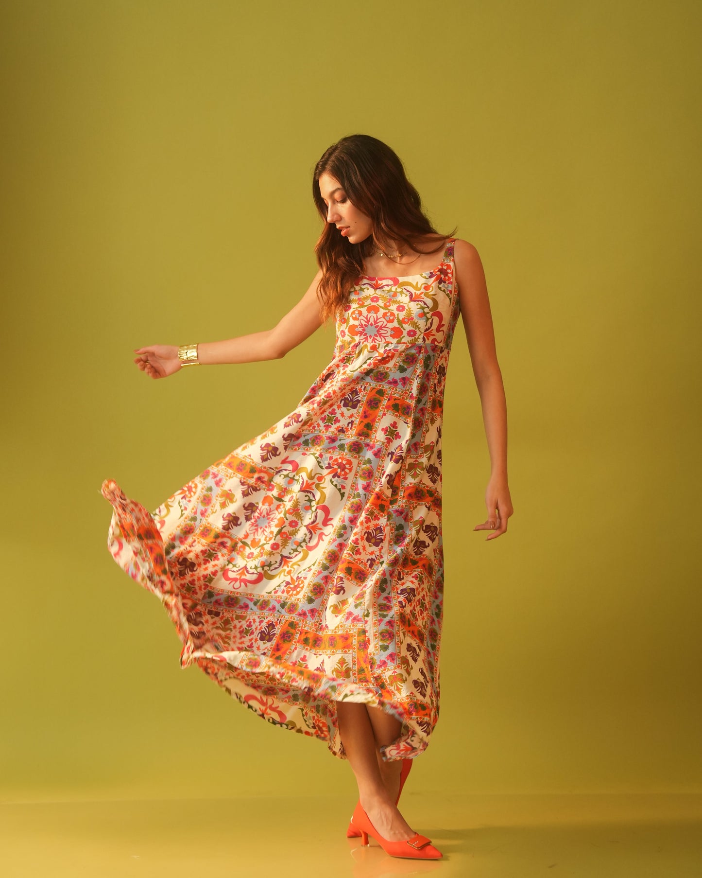 Moon Tribal Print Long A-Line Dress