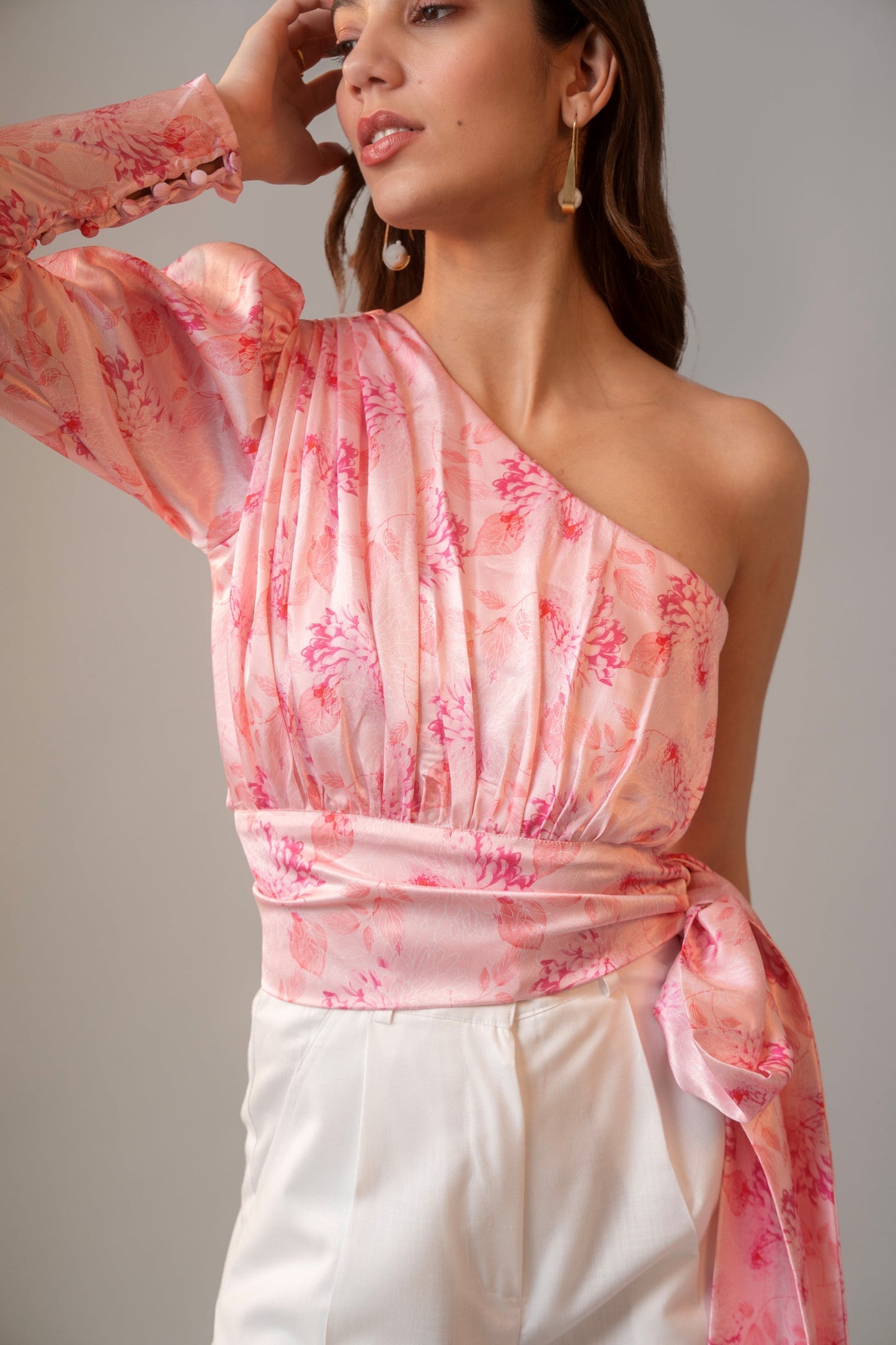 Moon Dahlia Satin Top In Pink