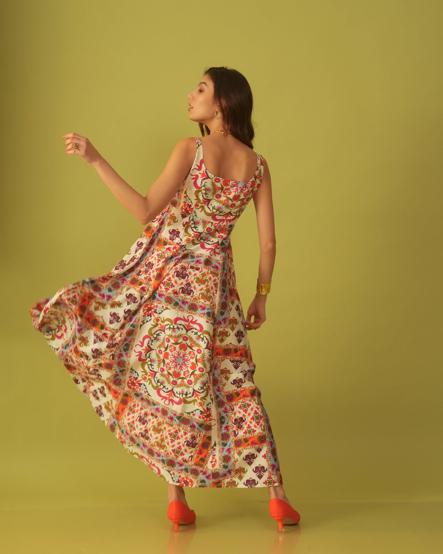 Moon Tribal Print Long A-Line Dress