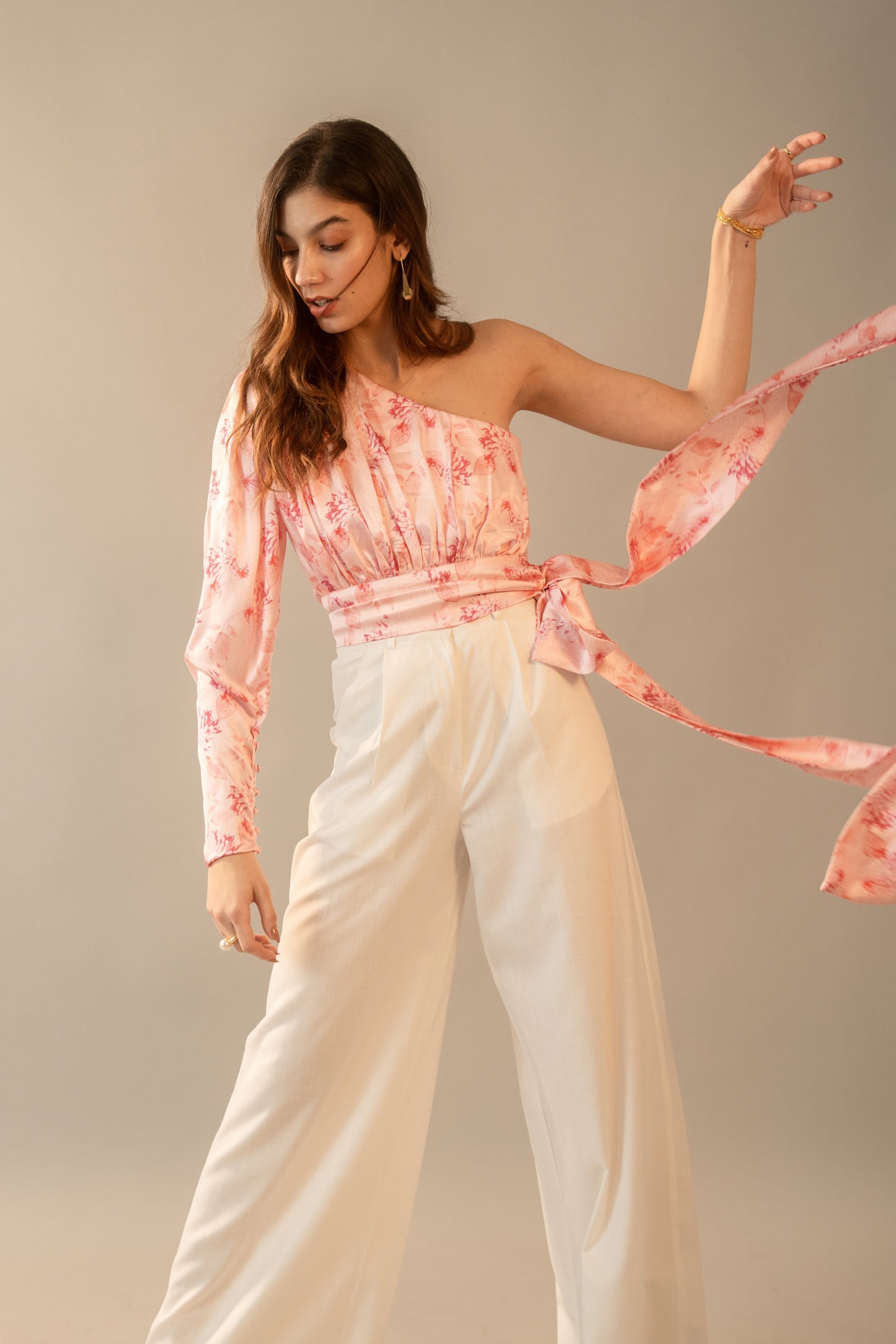 Moon Dahlia Satin Top In Pink