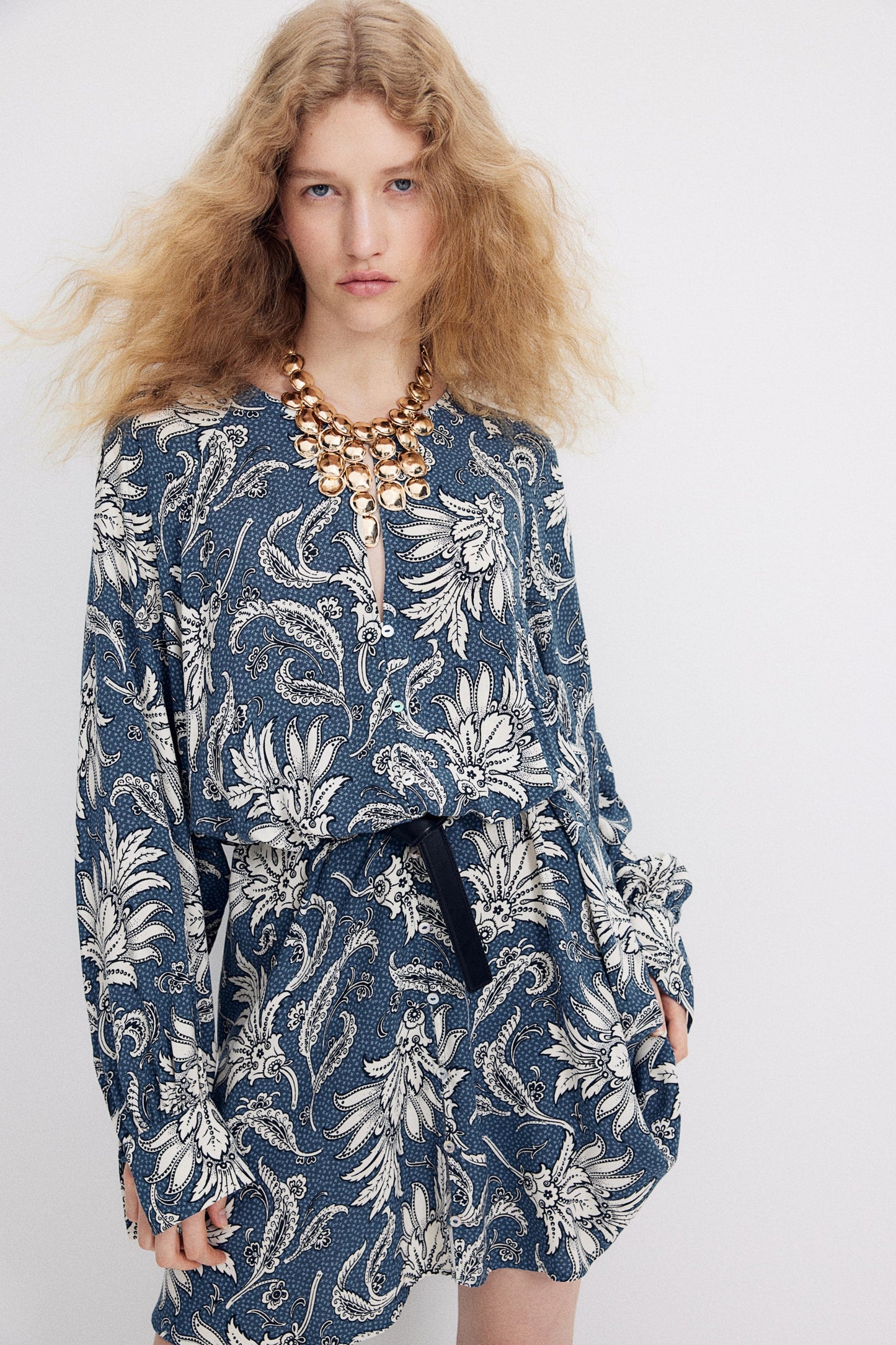 Long Sleeved Floral Printed Dress