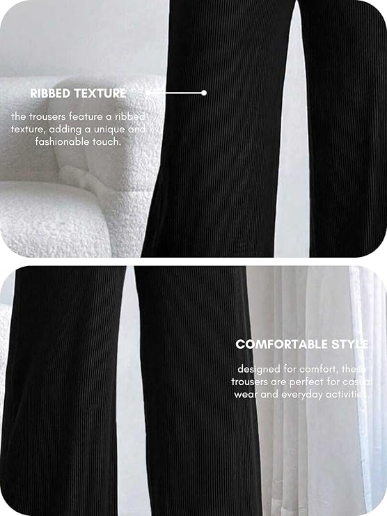 Black High-Waisted Ribbed Pants