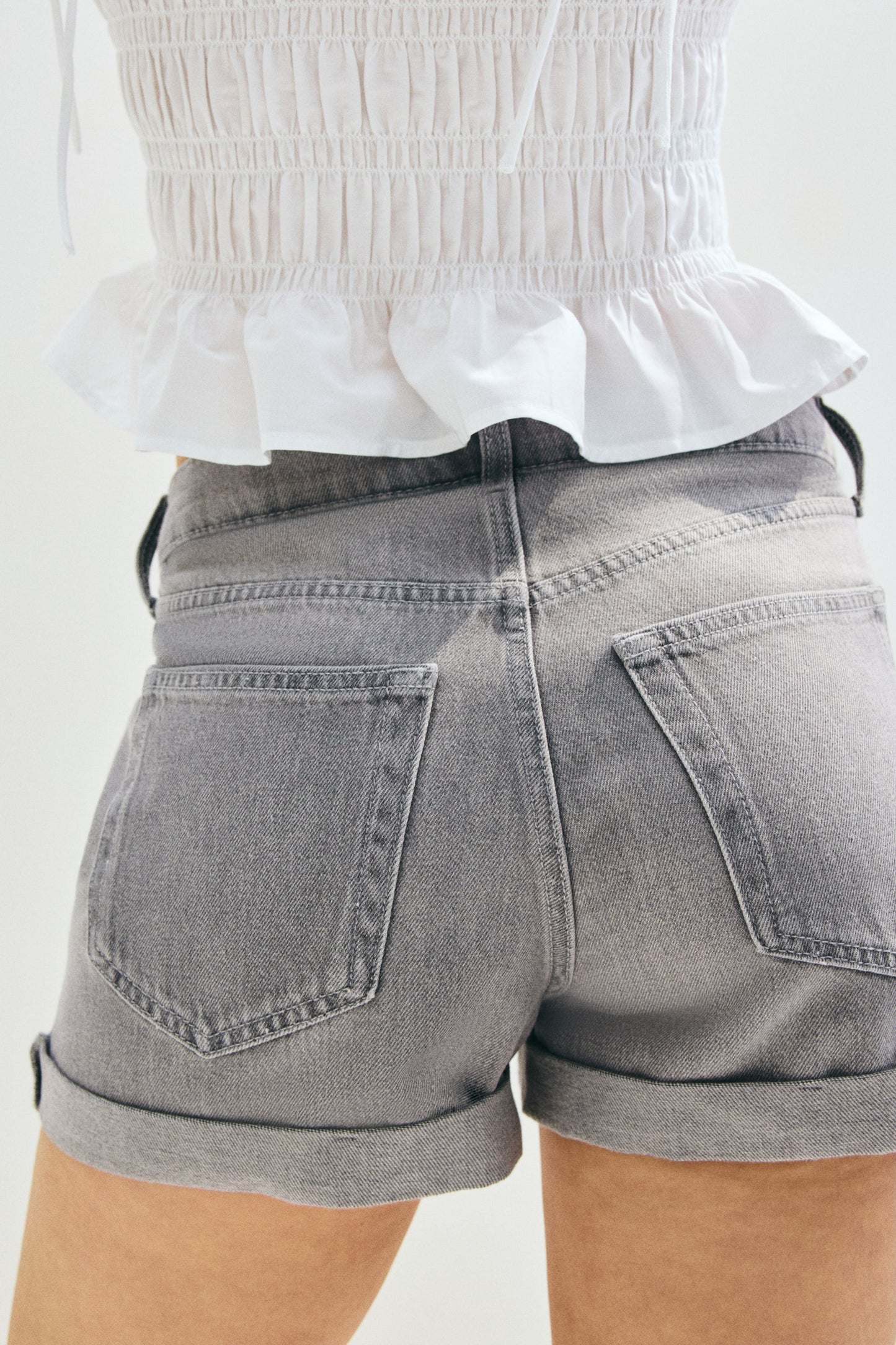 High Denim Shorts In Grey