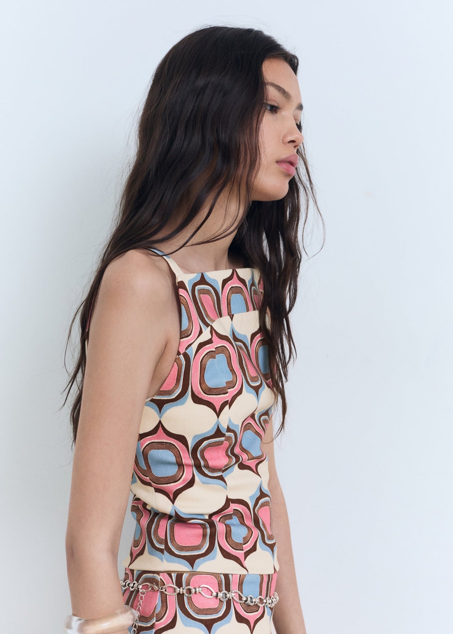 Printed Boat Neck Top And Skirt Co-Ord Set