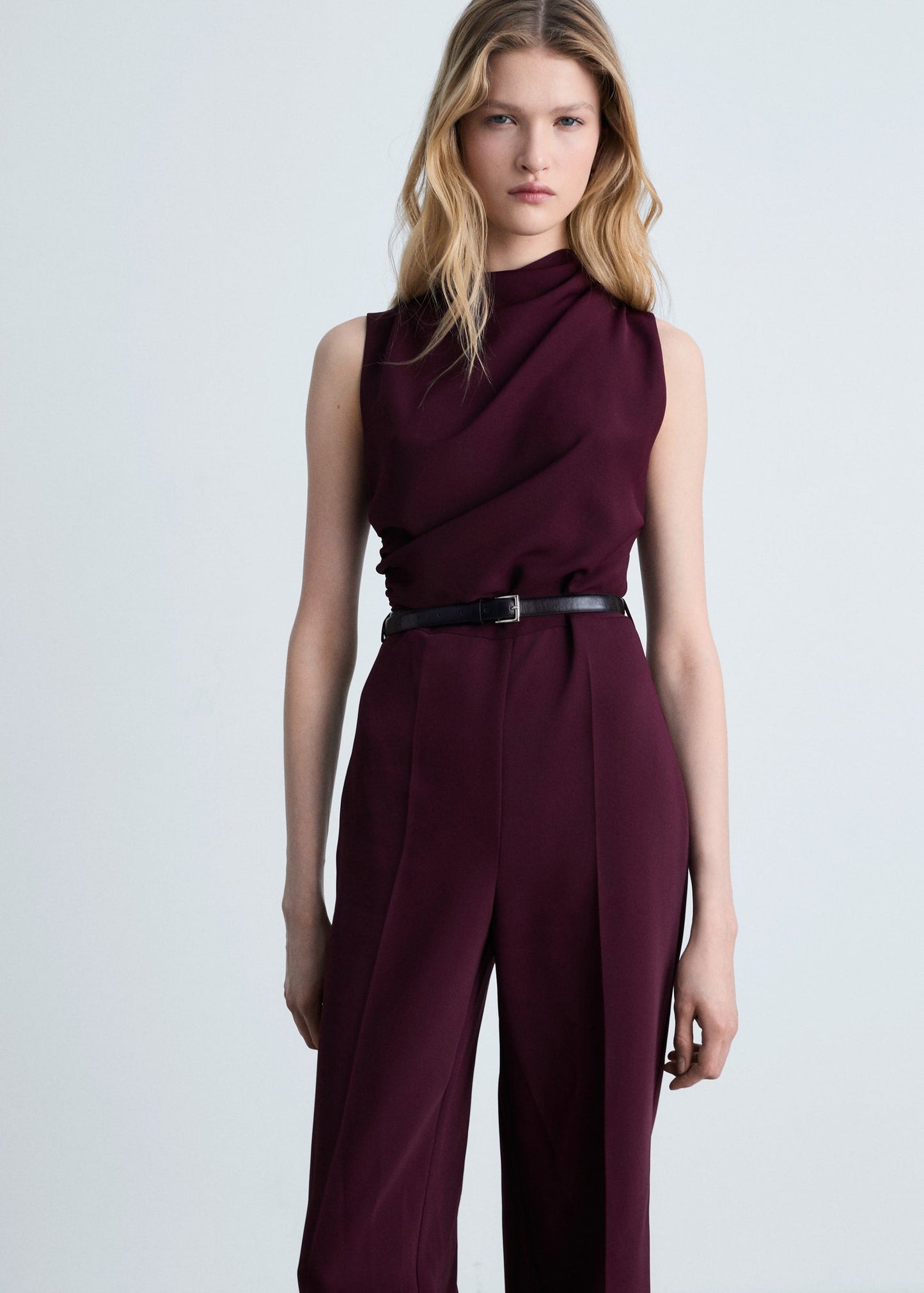 Stretch Fit Interlock Jumpsuit With Belt