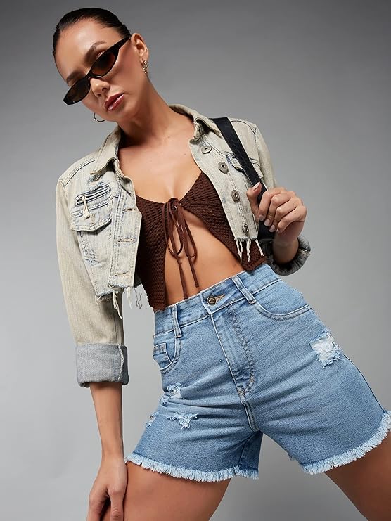 Relaxed Fit Mid Rise Denim Shorts
