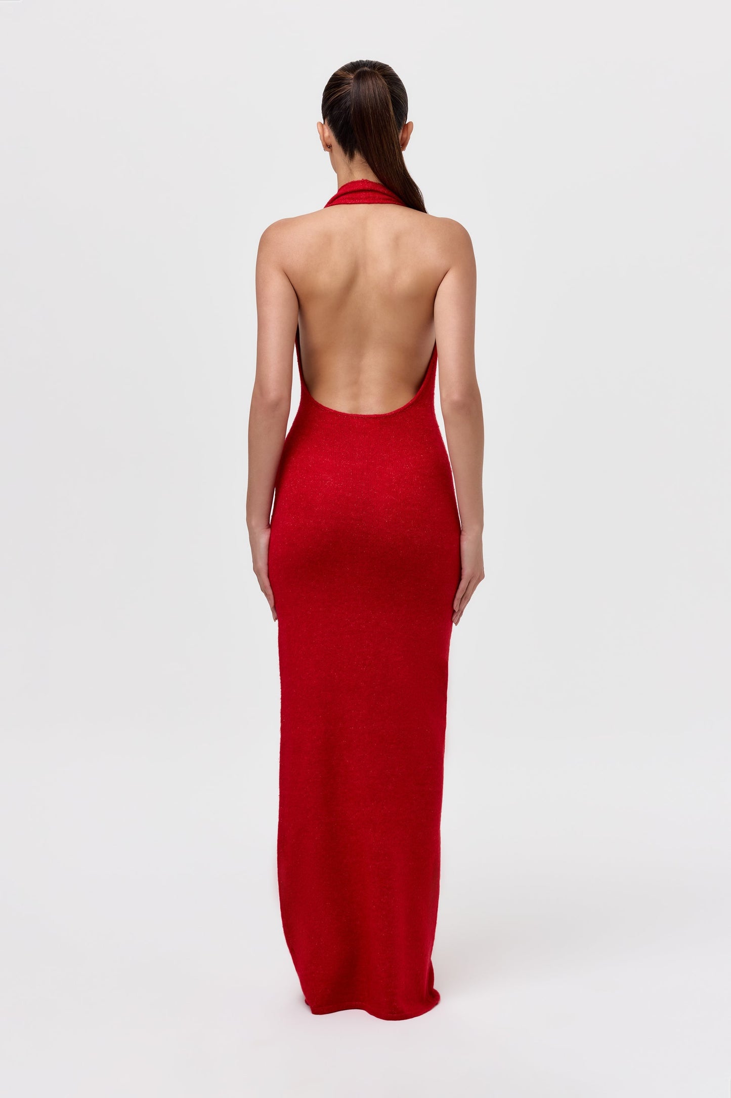 Bouclé Knit Halter Maxi Dress