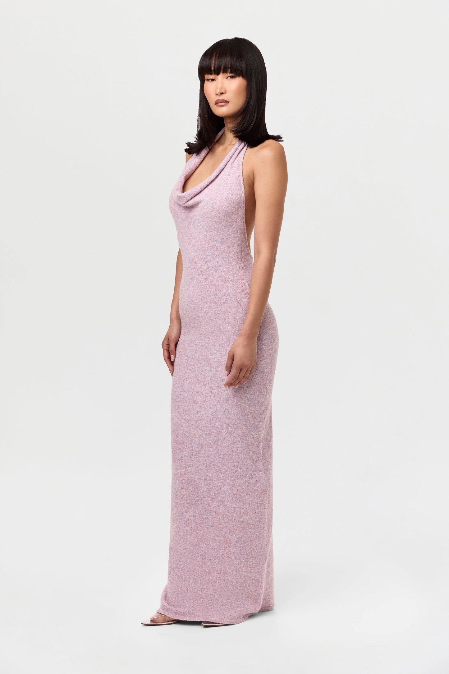 Bouclé Knit Halter Maxi Dress