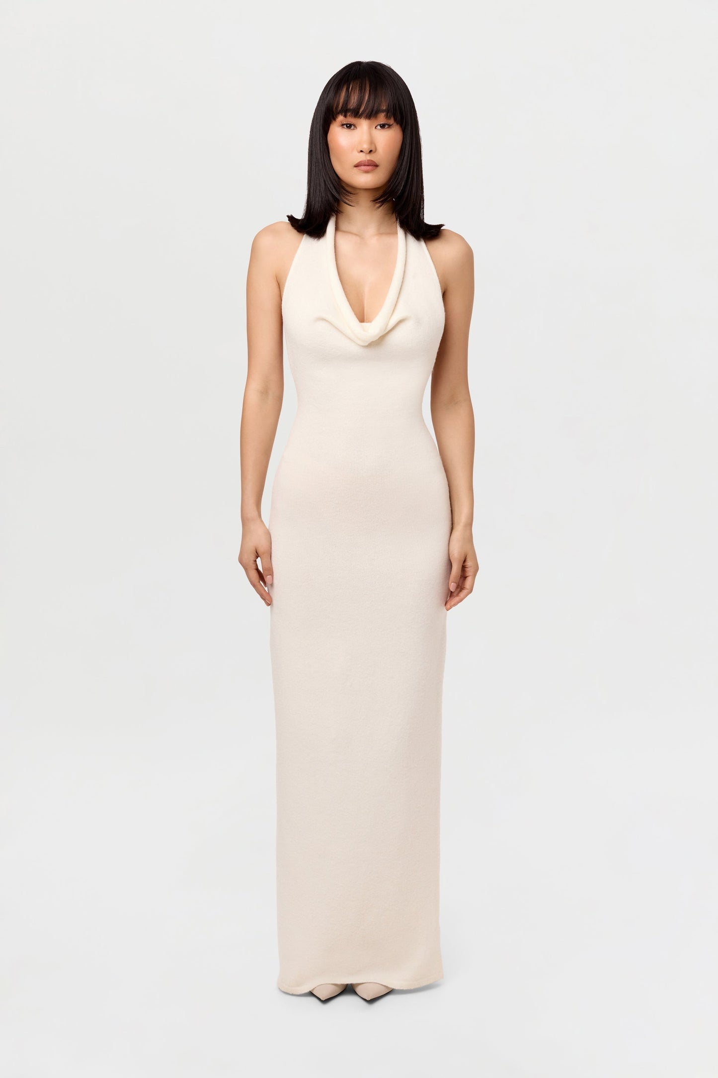 Bouclé Knit Halter Maxi Dress