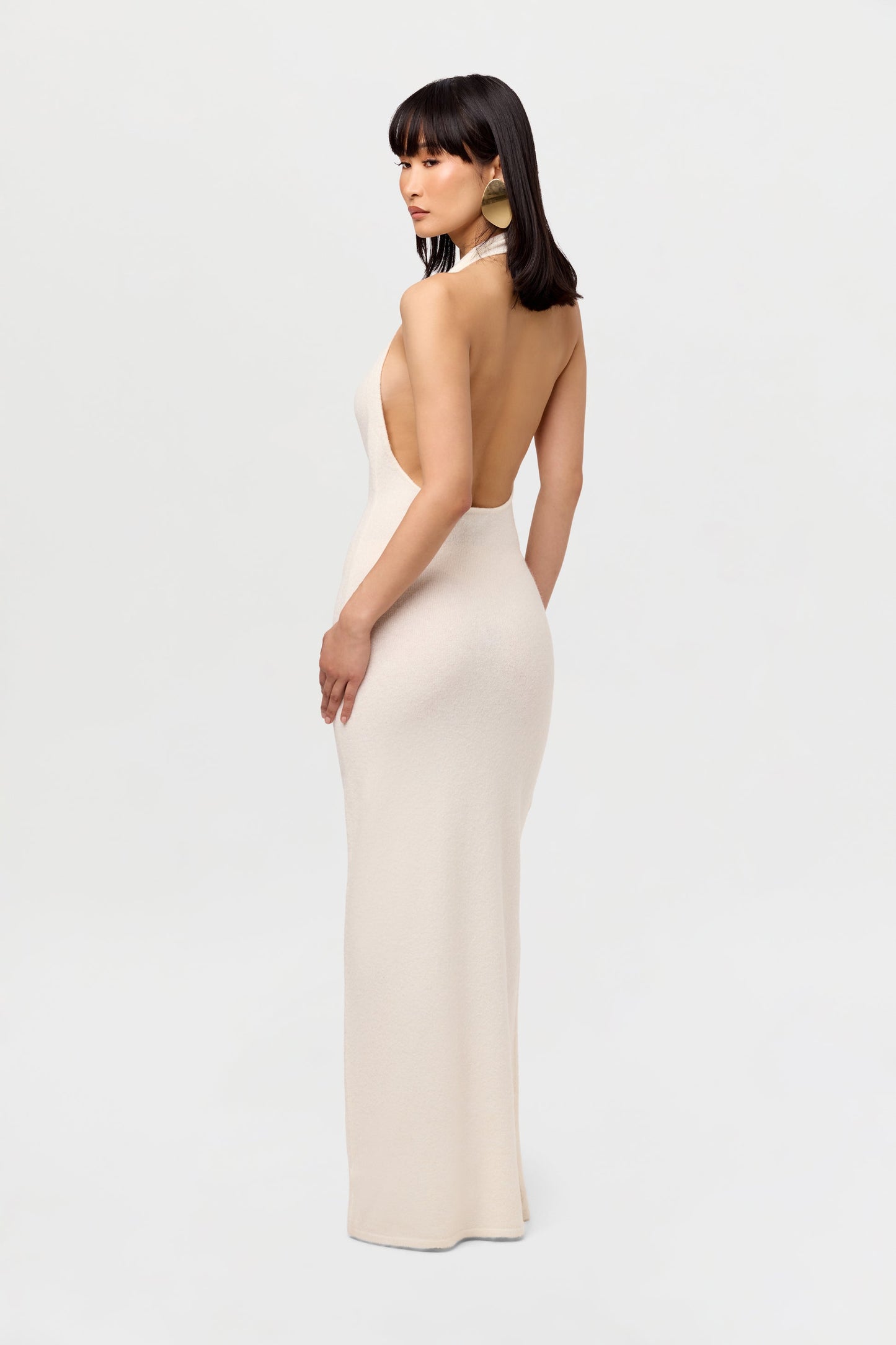 Bouclé Knit Halter Maxi Dress