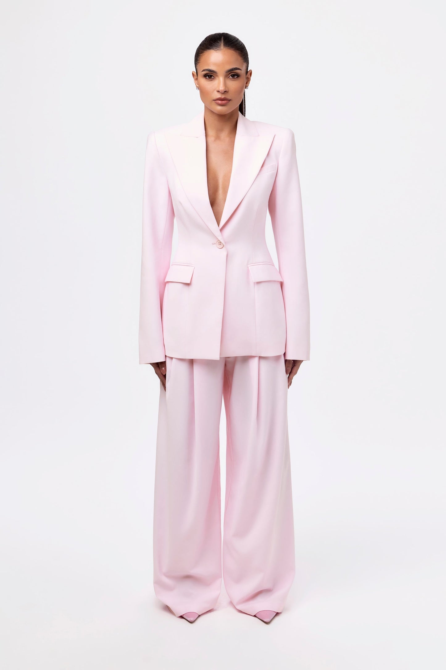 Blazer And Wide-Leg Pleated Pant Set