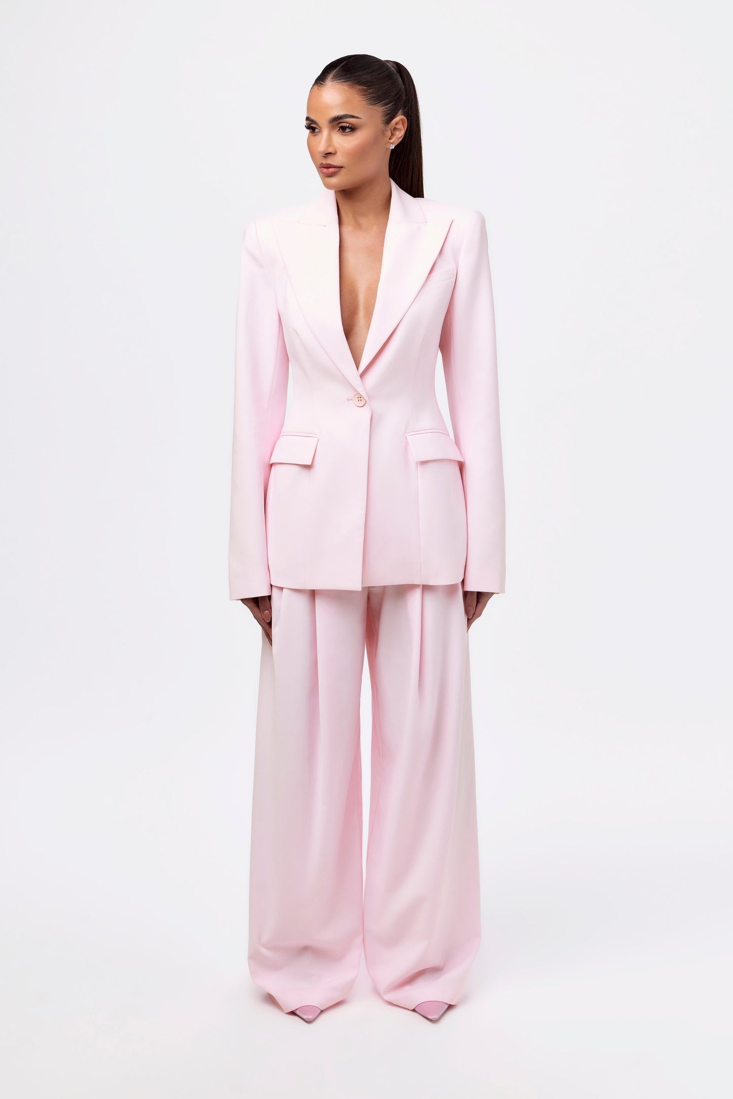 Blazer And Wide-Leg Pleated Pant Set