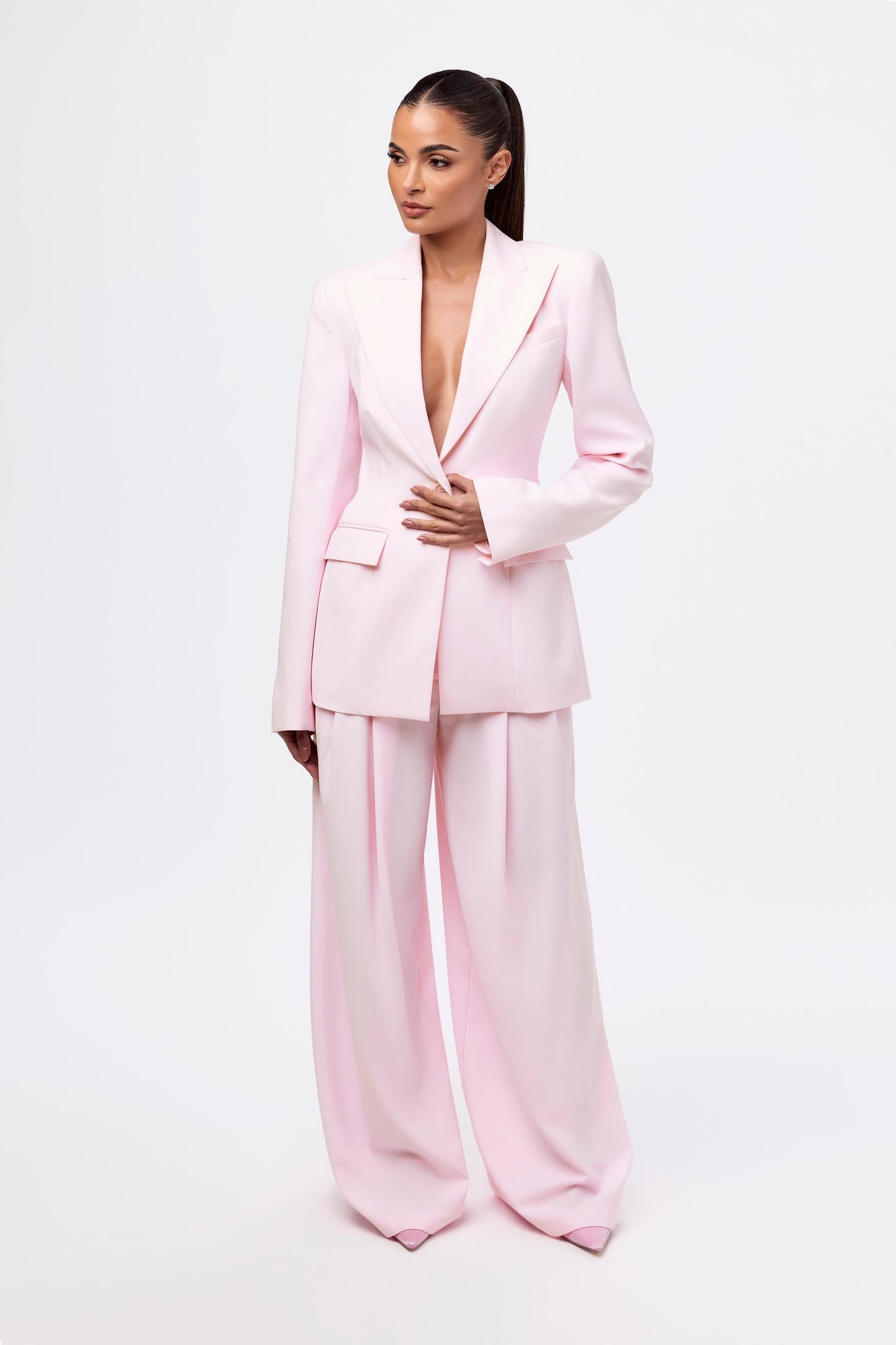 Blazer And Wide-Leg Pleated Pant Set