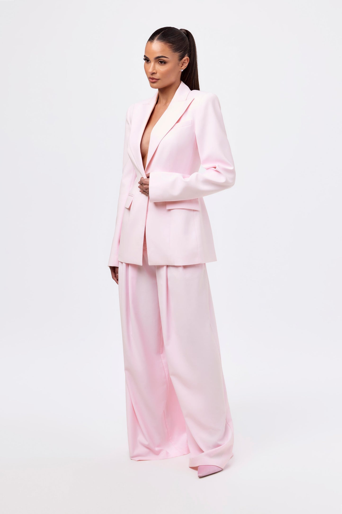 Blazer And Wide-Leg Pleated Pant Set
