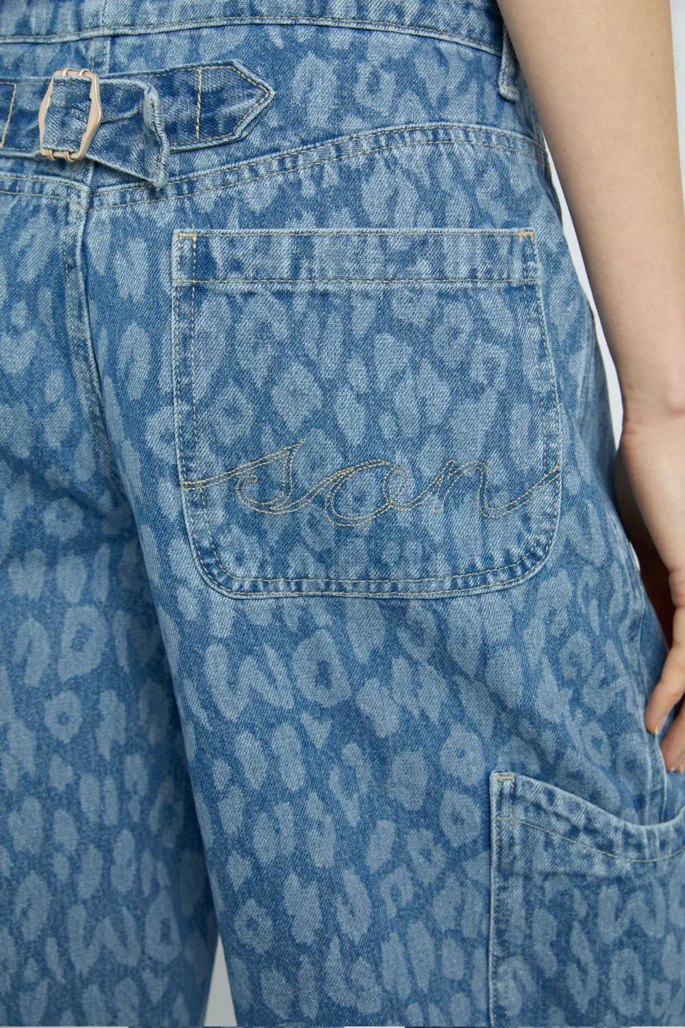 Leopard Laser Denim Dress And Pants Co-Ord Set