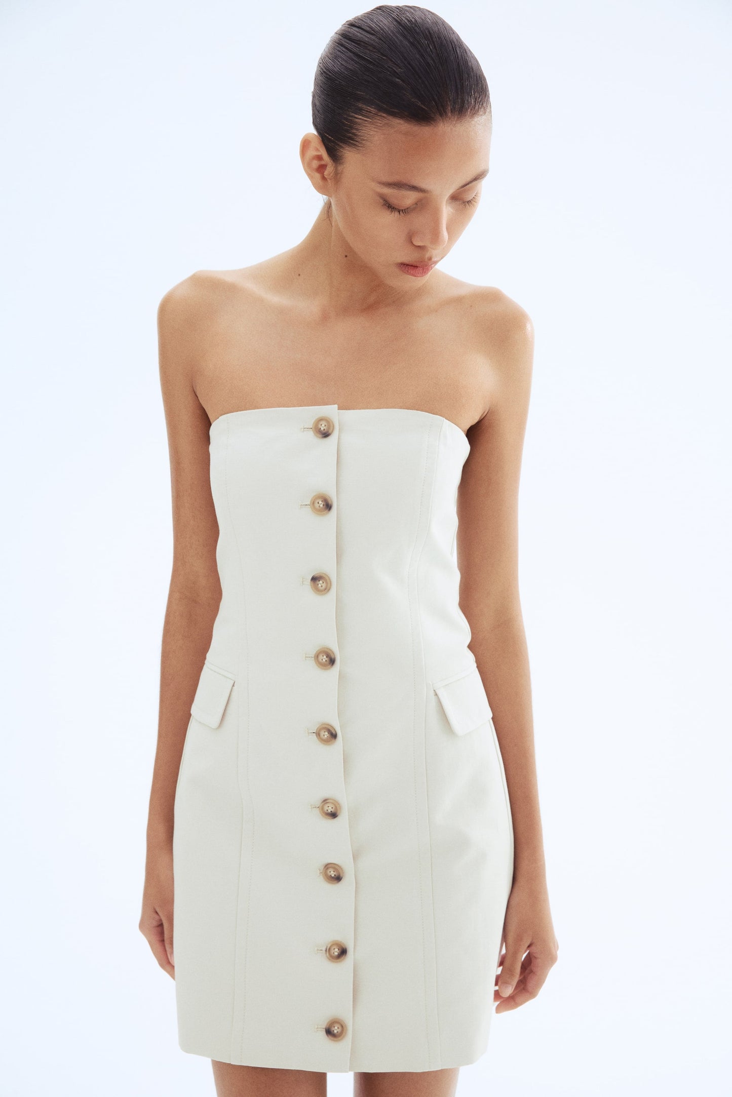 Button Front Bandeau Dress