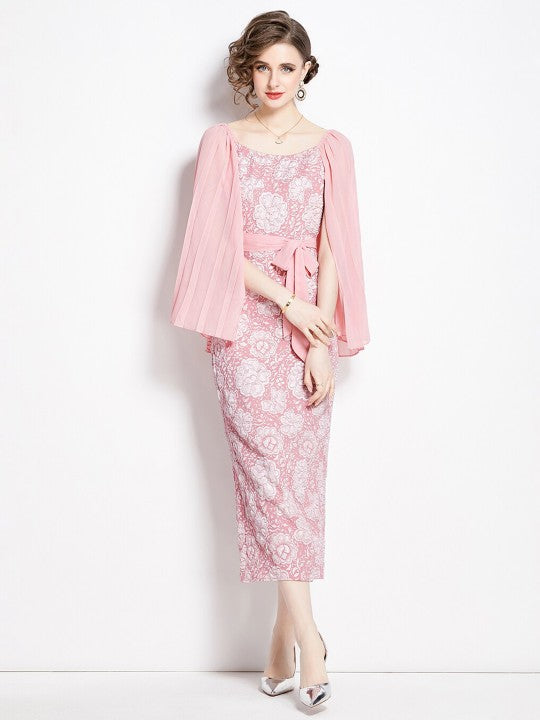 Floral Printed Flared Sleeve A-Line Midi Dress