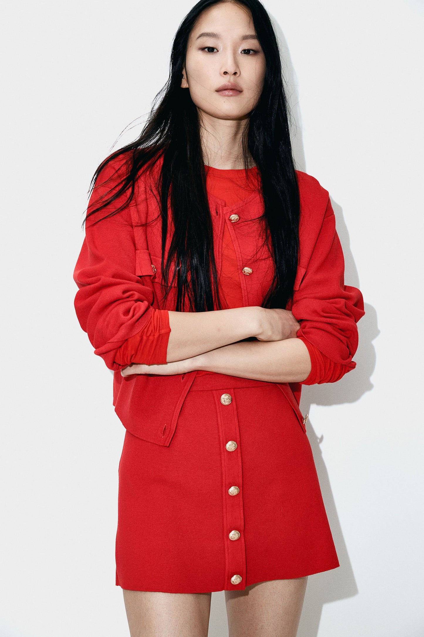 Button Detailed Top And Skirt Set