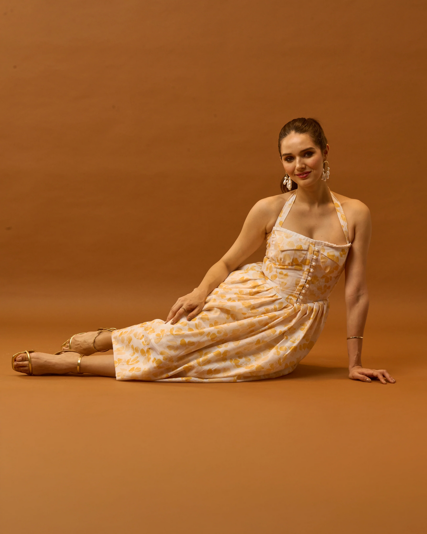 Moon Tie-Around Neck Strap Dress In Yellow