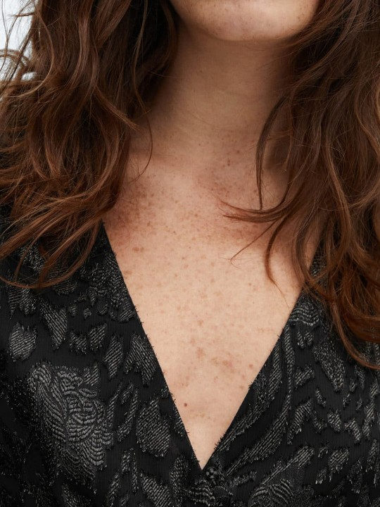 Jacquard V-Neck Black Dress
