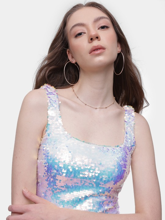 Sequin Embellished Net Sheath Dress