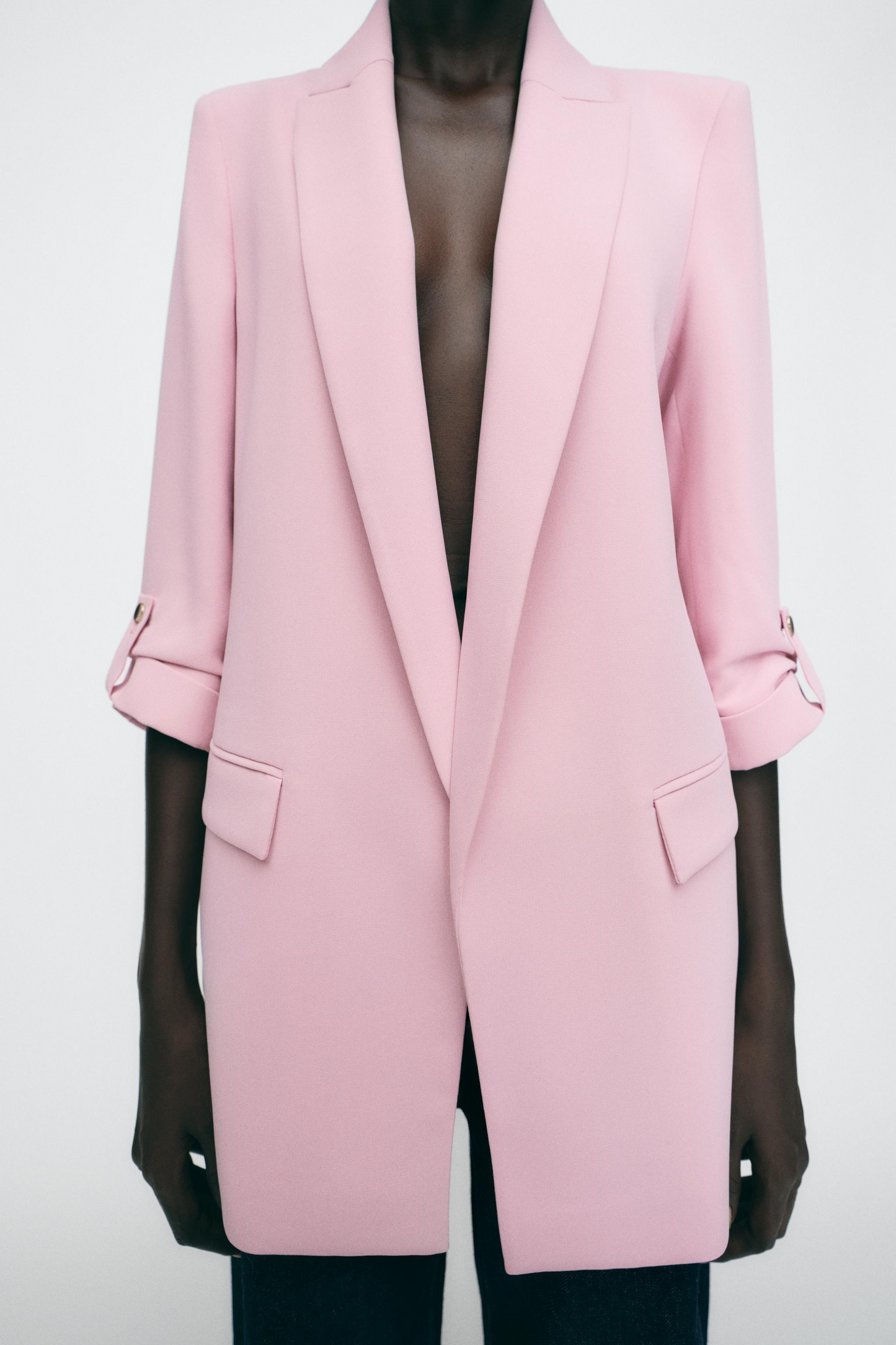 Pink Rolled-Up Sleeves Blazer