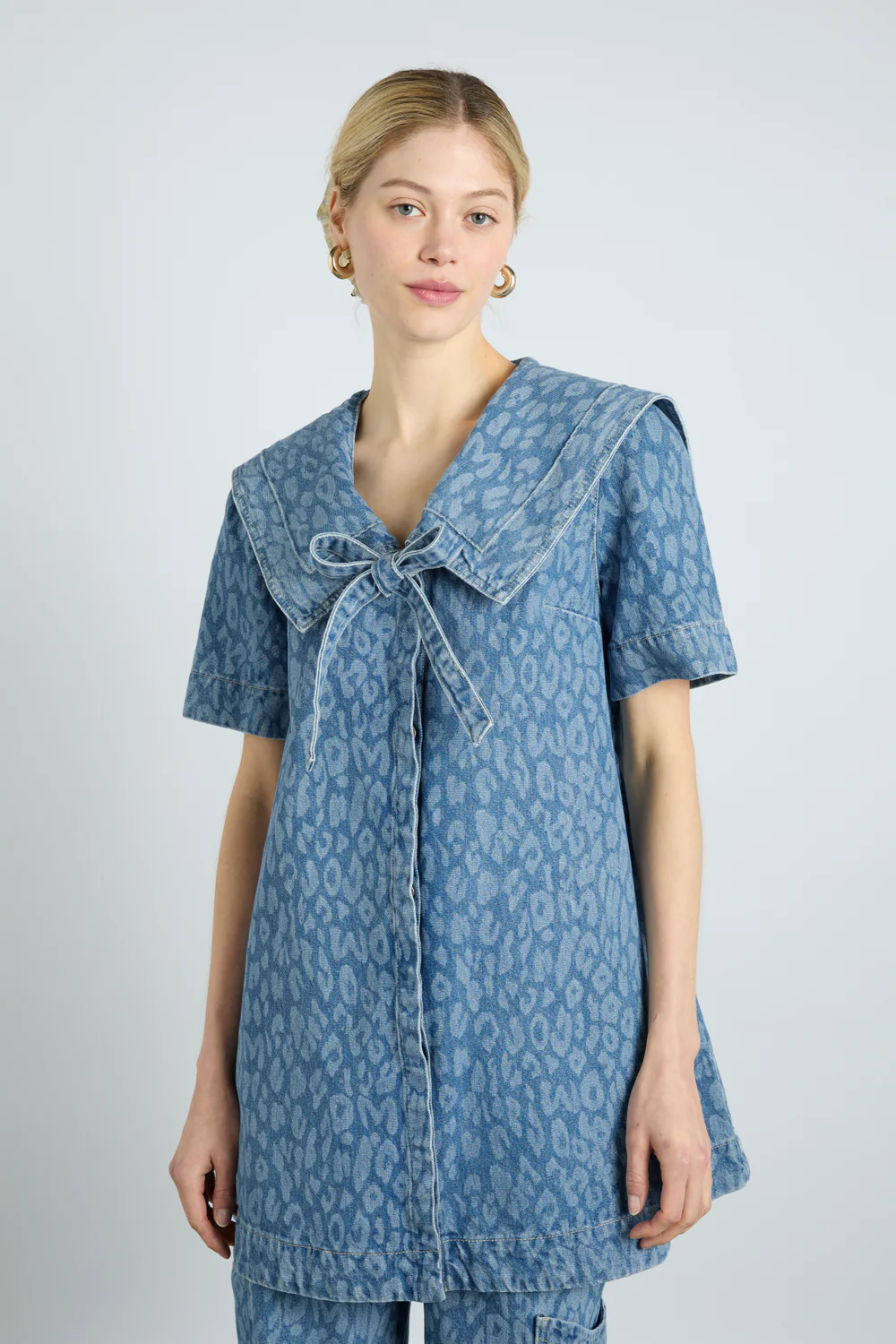 Leopard Laser Denim Dress And Pants Co-Ord Set