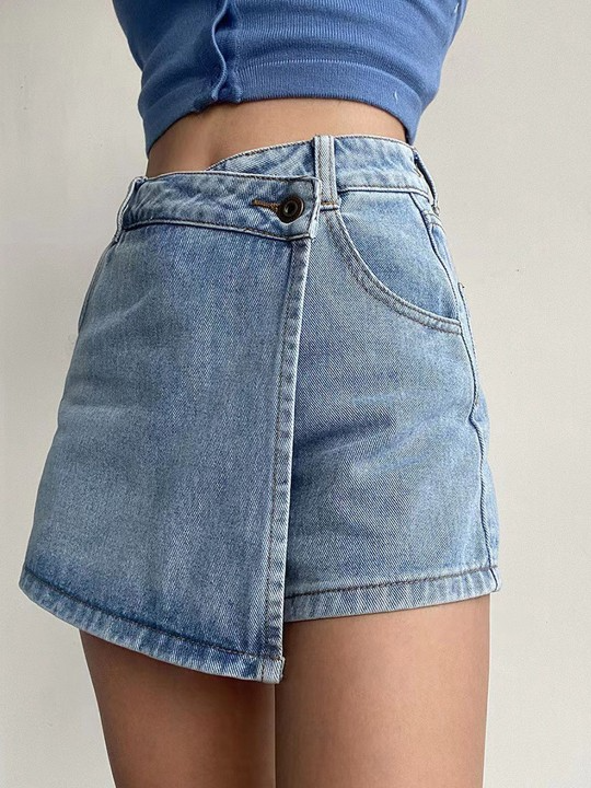 High-Rise Casual Denim Skorts