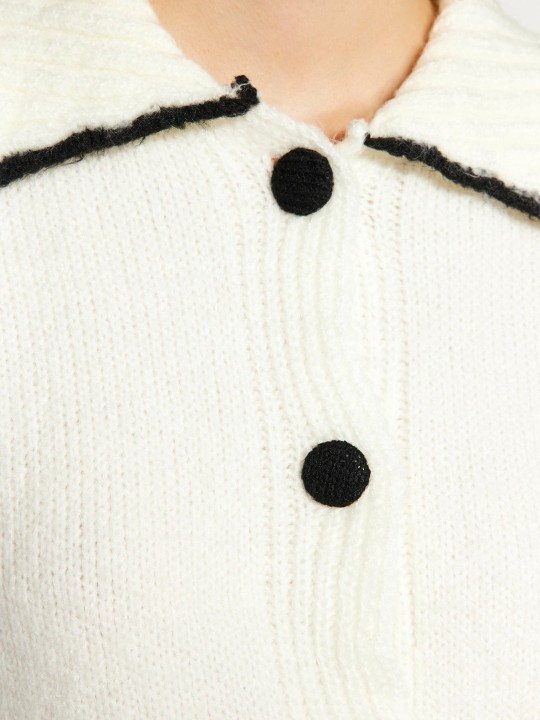 Black Lined White Crop Cardigan
