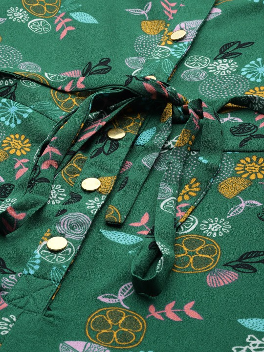 Green Printed Basic Jumpsuit with Belt