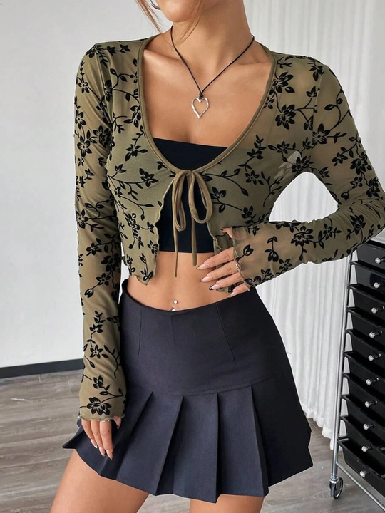 Green Full Sleeves Sheer Top