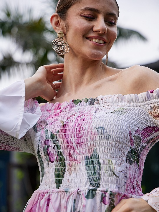 Off-Shoulder Smocked Playsuit