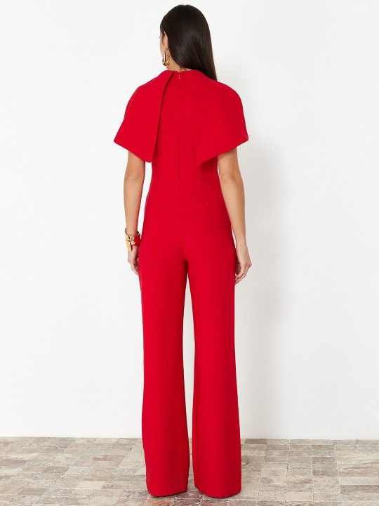 High Neck Layered Red Jumpsuit