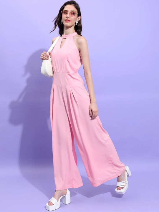 Halter Neck Sleeveless Jumpsuit With Bow Detail